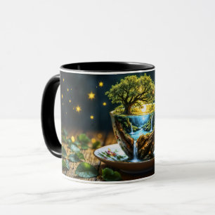Fantasy teacup miniature world waterfalls mug