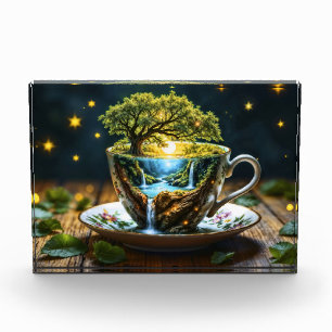 Fantasy teacup miniature world waterfalls photo block