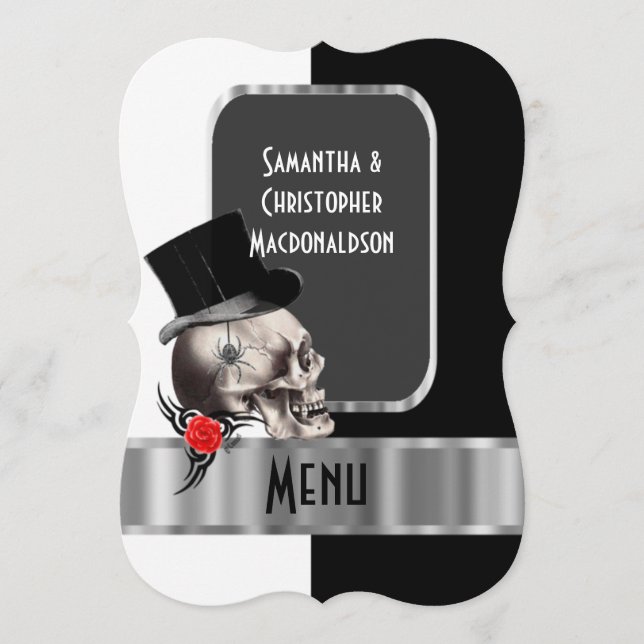 Fantasy themed tattoo skull wedding menu (Front)