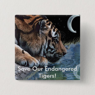 Fantasy Tiger & Moon 15 Cm Square Badge