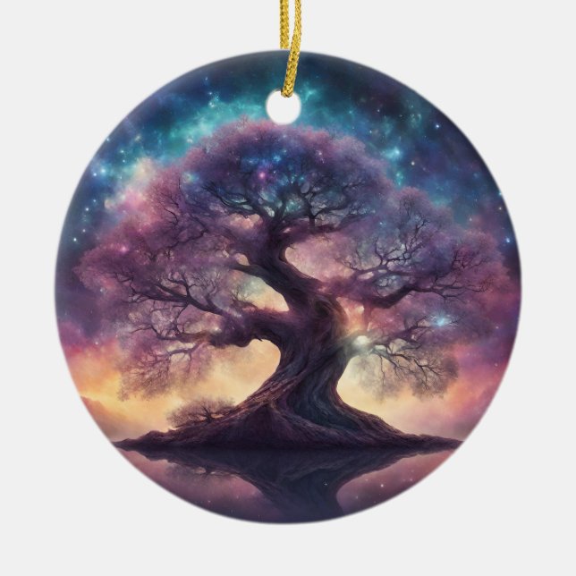 Fantasy Tree Art Ceramic Ornament (Front)