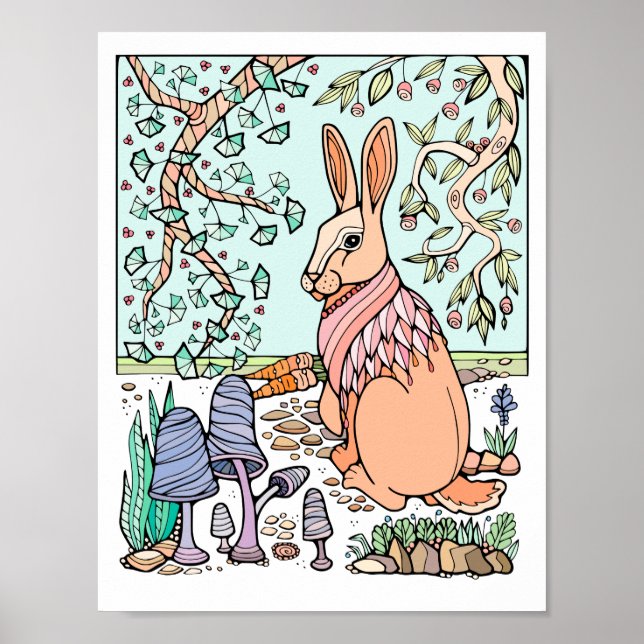 Fantasy Tree Forest Shawled Rabbit Poster (Front)