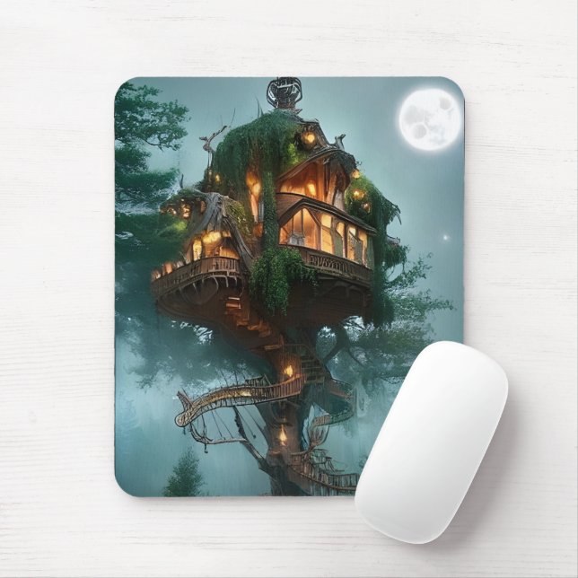 Fantasy Tree House Digital Artwork   Mouse Pad (With Mouse)