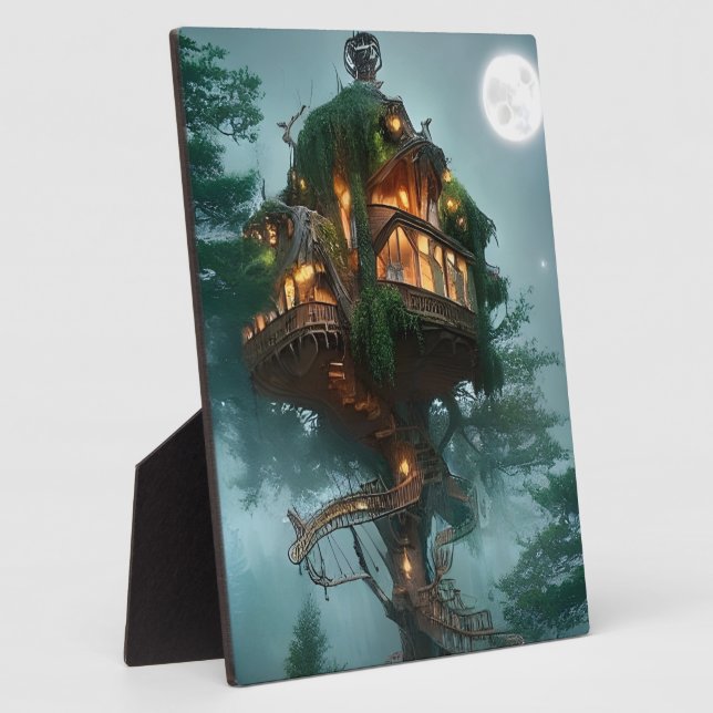 Fantasy Tree House Digital Artwork Tabletop Plaque (Side)