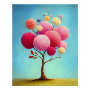 Fantasy tree with colorful round canopy - comic poster