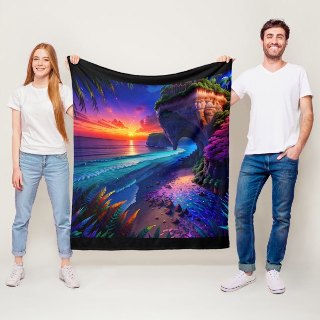 Fantasy Tropical Beach Four Fleece Blanket (In Situ)