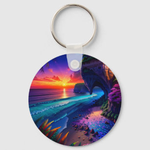 Fantasy Tropical Beach Four Key Ring