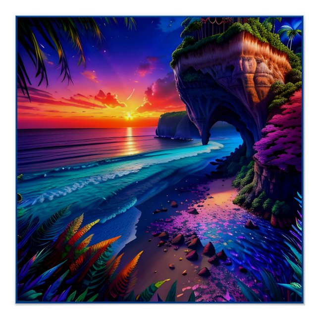 Fantasy Tropical Beach Four Poster (Front)