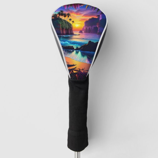Fantasy Tropical Beach Three Golf Head Cover (Front)
