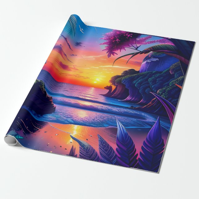 Fantasy Tropical Beach Two Wrapping Paper (Unrolled)