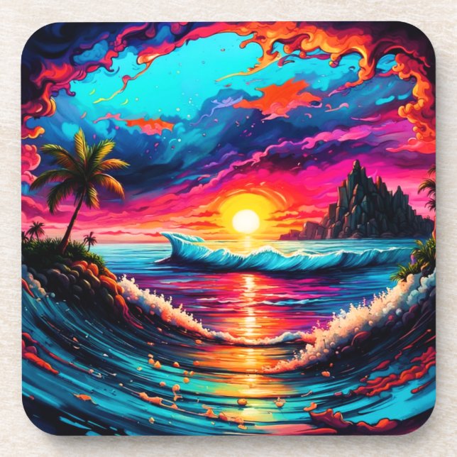 Fantasy Tropical Sunset Coaster (Front)