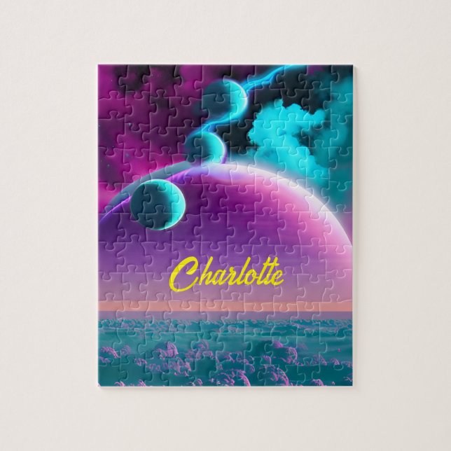 Fantasy Turquoise Planets Over Purple Planets Jigsaw Puzzle (Vertical)