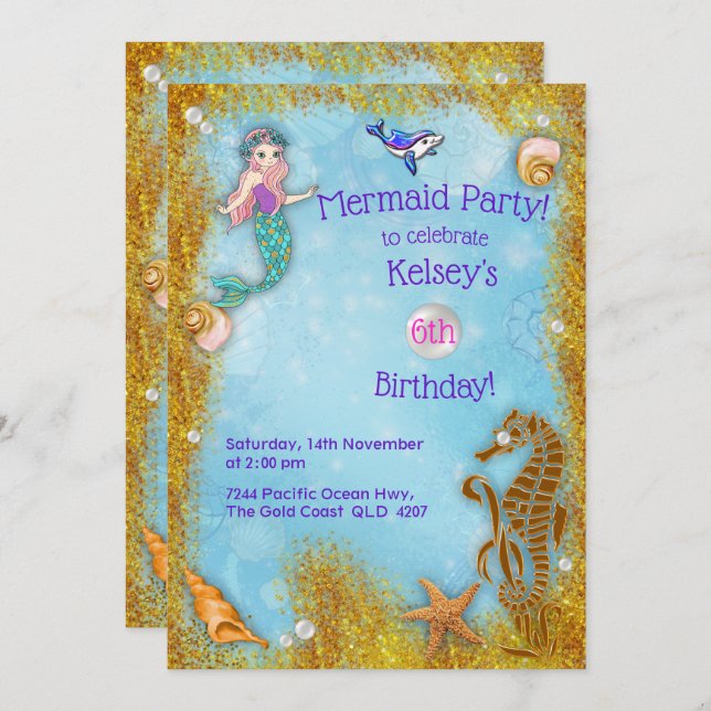 Fantasy Under the Ocean Mermaid Party Invitation (Front/Back)