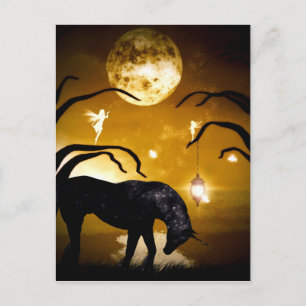 Fantasy unicorn and fairies postcard