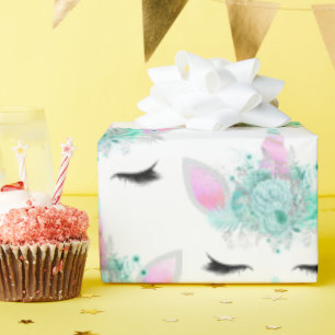 Fantasy unicorn faces tiled party wrap wrapping paper