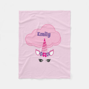 Fantasy Unicorn Floral Cloud Pink Personalized Fleece Blanket