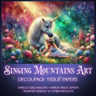 Fantasy Unicorn Girl Colourful Floral Decoupage  Tissue Paper