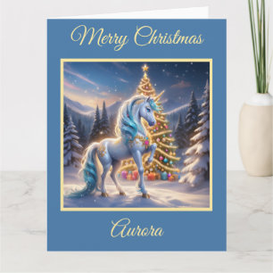 Fantasy Unicorn in a Christmas Winter Wonderland Card