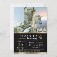 Fantasy Unicorn Mediaeval Castle Metallic Birthday