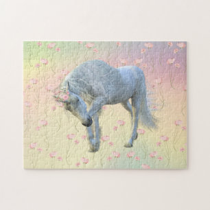 Fantasy Unicorn Pretty Rainbow Floral Jigsaw Puzzle