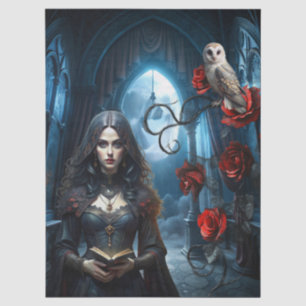 Fantasy Victorian Gothic Woman & White Owl Tissue Paper