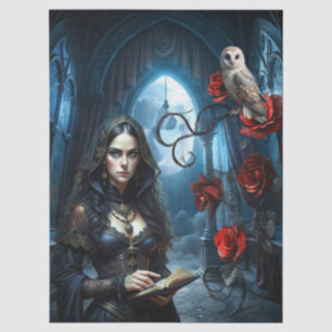 Fantasy Victorian Gothic Woman & White Owl Tissue Paper