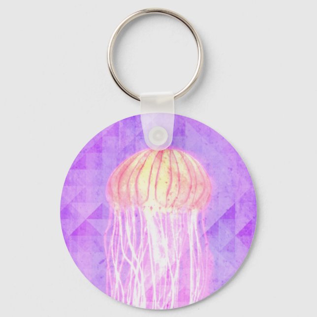 Fantasy Violet Purple Artistic Jellyfish Key Ring (Front)