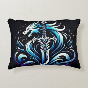 Fantasy Warrior Mystic Dragon Sword Flame Decorative Cushion