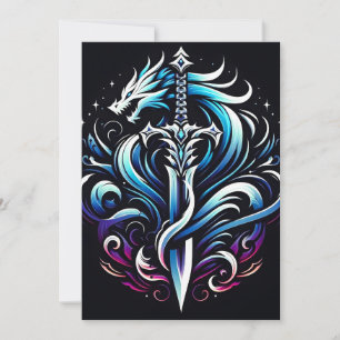 Fantasy Warrior Mystic Dragon Sword Flame Holiday Card