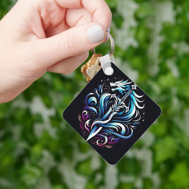 Fantasy Warrior Mystic Dragon Sword Flame Key Ring (Hand)