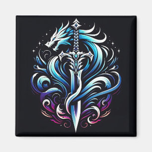 Fantasy Warrior Mystic Dragon Sword Flame Magnet