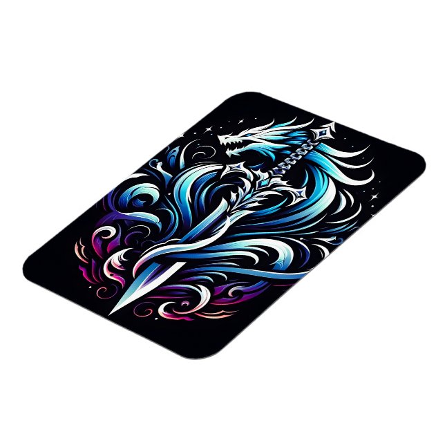 Fantasy Warrior Mystic Dragon Sword Flame Magnet (Left Side)