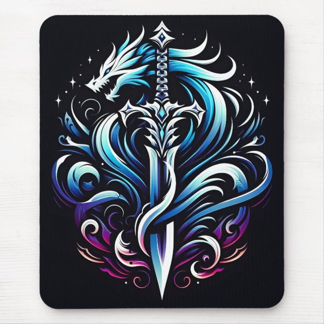 Fantasy Warrior Mystic Dragon Sword Flame Mouse Pad (Front)