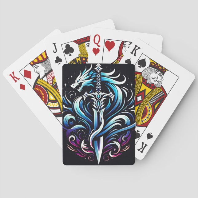 Fantasy Warrior Mystic Dragon Sword Flame Playing Cards (Back)