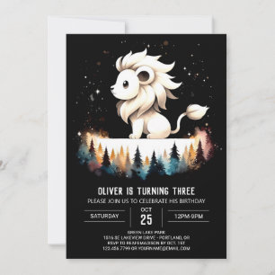 Fantasy Watercolor Lion Birthday Invitation