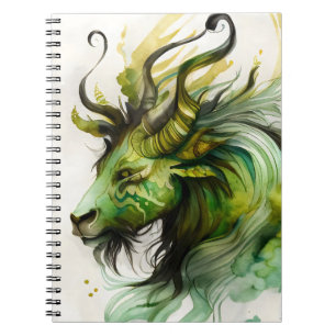 Fantasy Watercolor Qilin in Green and Gold Notebook