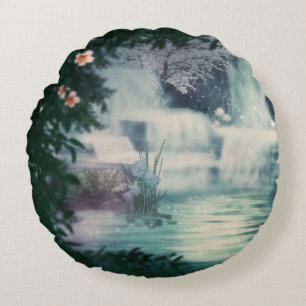 Fantasy Waterfall Cascade Round Cushion