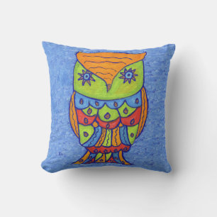 Fantasy Whimsical Owl Star Eyes Neon Colours Outdoor Cushion