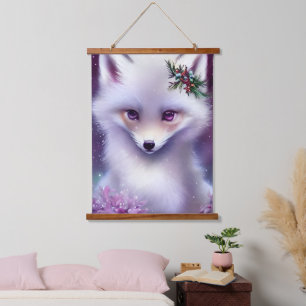 Fantasy White Baby Fox with Lavender Eyes Hanging Tapestry