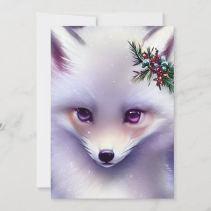 Fantasy White Baby Fox with Lavender Eyes Holiday Card