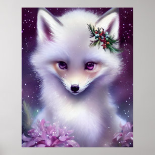 Fantasy White Baby Fox with Lavender Eyes Poster