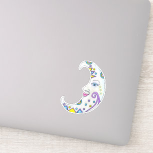Fantasy White Crescent Moon with Face Colourful