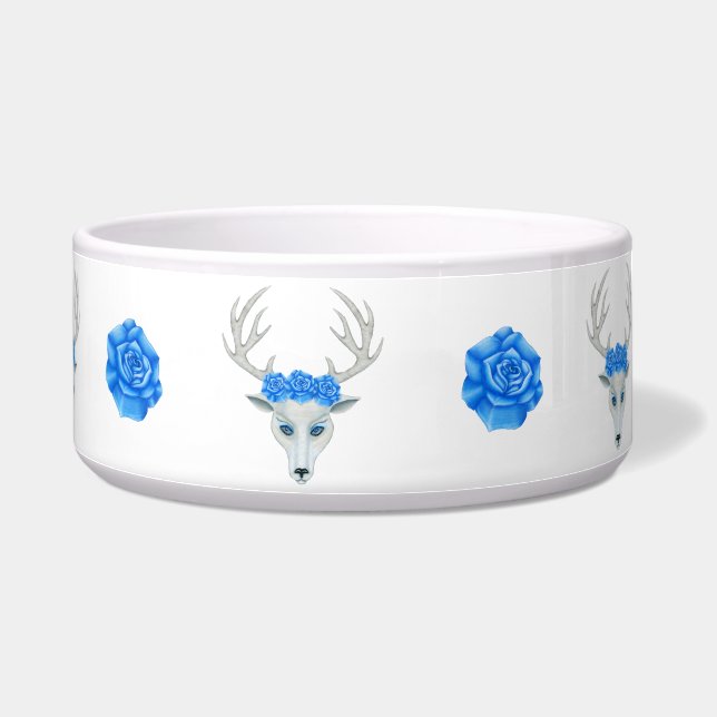 Fantasy White Deer Heads Antlers Blue Eyes Roses (Right)
