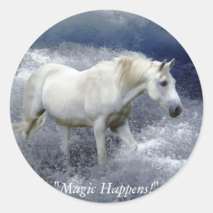 Fantasy White Horse & Ocean Surf  Gifts Classic Round Sticker