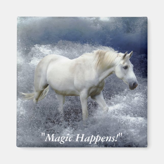 Fantasy White Horse & Ocean Surf  Gifts Magnet (Front)