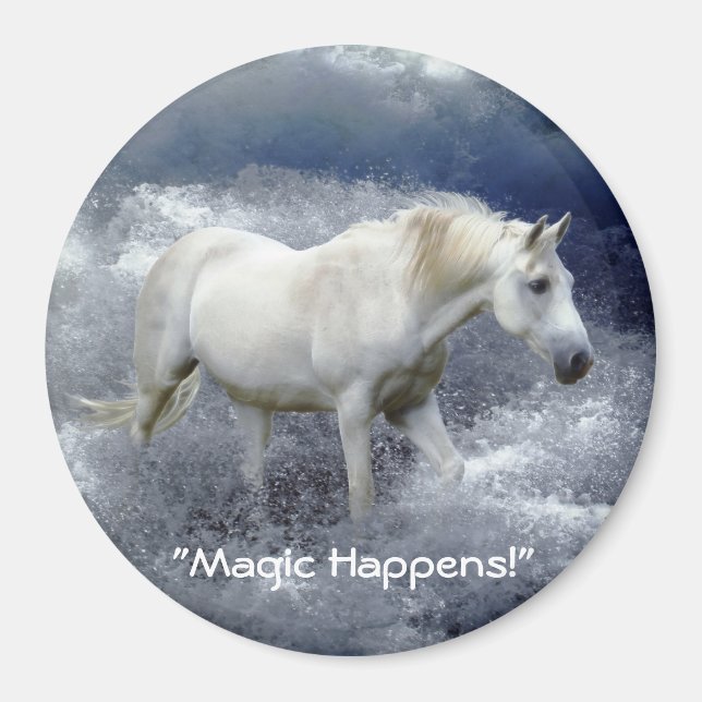 Fantasy White Horse & Ocean Surf Magnet Gift (Front)
