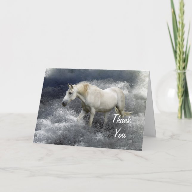 Fantasy White Horse & Ocean  Thank You Cards (Front)