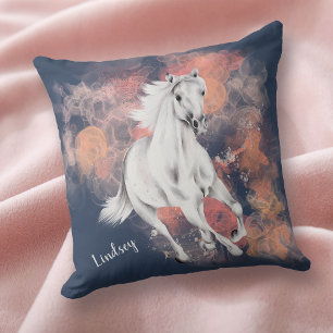 Fantasy White Horse Running Blue Cushion
