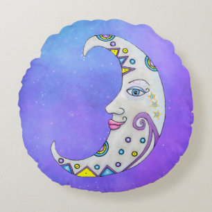 Fantasy White Moon Pretty Face Colourful Decoratio Round Cushion