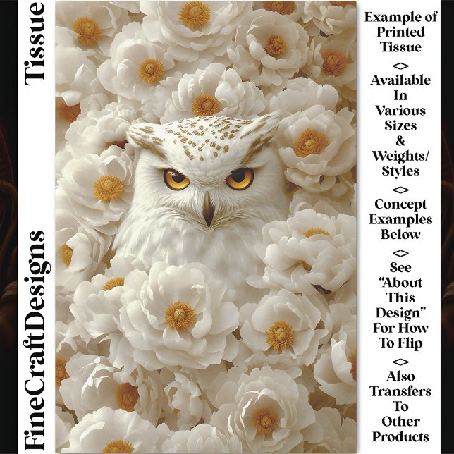 Fantasy White Owl, Cream Peonies CY8 Decoupage Tissue Paper (Creator Uploaded)